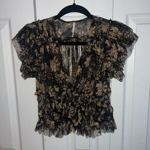 Free People Black and Yellow Floral Blouse